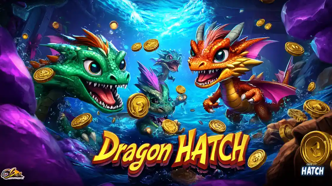 Dragões coloridos submarinos com moedas douradas no Dragon Hatch, aventura aquática emocionante no 687Bet