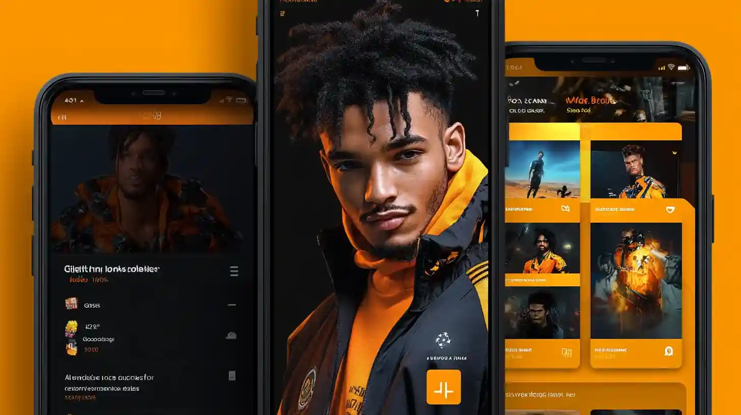 Três smartphones exibindo interface laranja do 687Bet com jogos diversos, experiência móvel otimizada para apostas